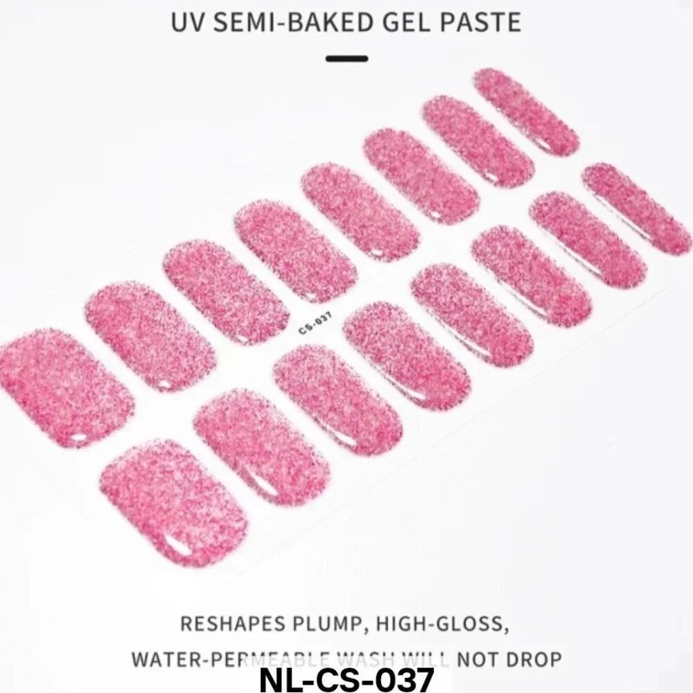 🖤 3/$12 Pink Glitter Full Nail 16 Semi Cured Gel Nails - Needs UV Curing - Picture 1 of 1
